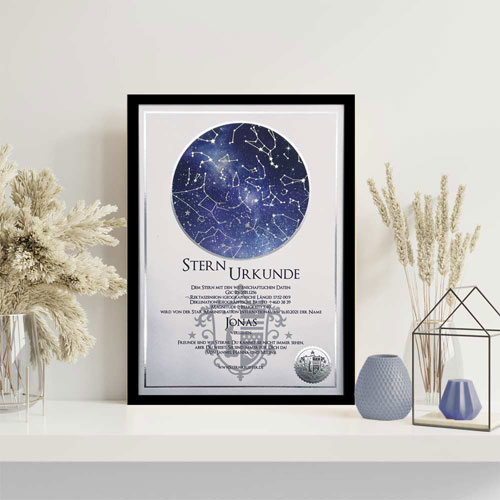 Urkunde über die Sterntaufe mit Dekoration